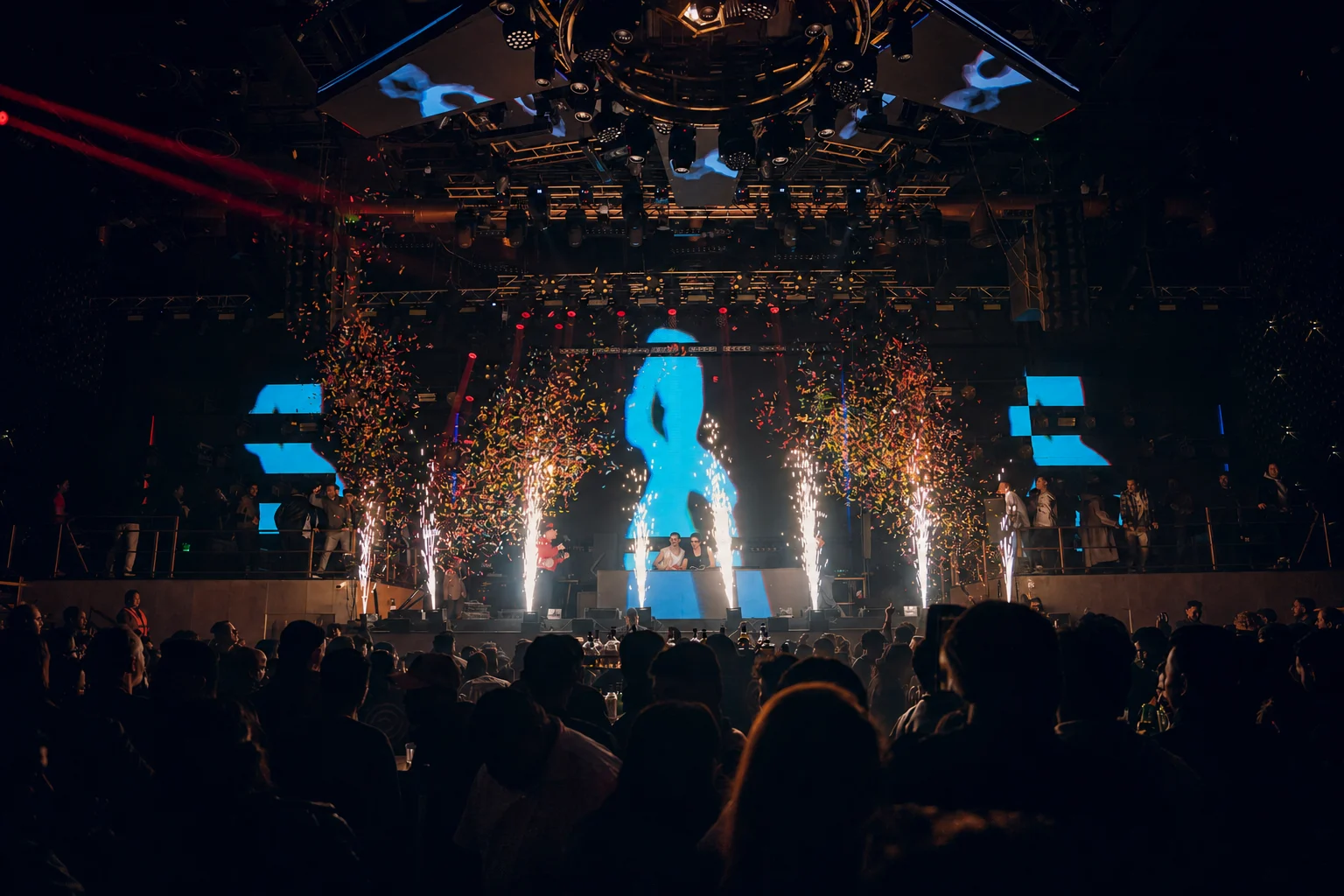 Vessbroz performing amid confetti and pyrotechnics